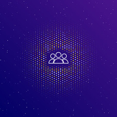 Poster - A large white contour people symbol in the center, surrounded by small dots. Dots of different colors in the shape of a ball. Vector illustration on dark blue gradient background with stars
