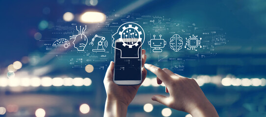 Future technology concept with person using a smartphone