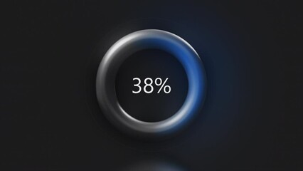 Aufkleber - Blue circular radial percentage progress ring on a black backgrounds. Motion. Abstract visualization of uploading or downloading process.