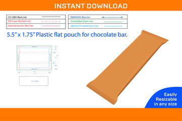 Wall Mural - dieline template of plastic flat pouch for chocolate bar_Box dieline and 3D box