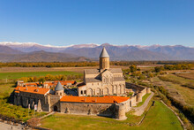 Aerial View Of Alaverdi Monastery, An Ancient Church In Countryside Near Kakheti, Georgia.