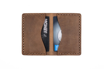 Wall Mural - Handmade Genuine Leather Credit Card Holder, white background