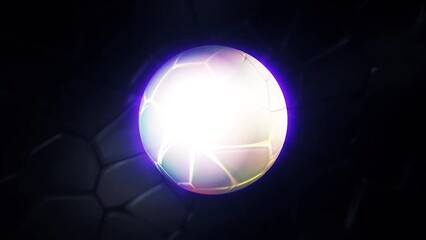 Poster - Glowing ball with underwater pattern on black background. Motion. Beautiful glowing ball pulsates. Ball glows and pulsates with mosaic pattern
