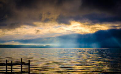 Wall Mural - old wooden jetty at a lake