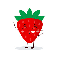 Canvas Print - Cute happy strawberry character. Funny fruit emoticon in flat style.