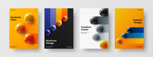 Simple Realistic Balls Placard Template Composition. Amazing Pamphlet Design Vector Concept Bundle.