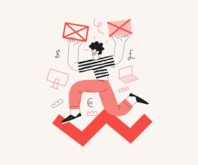 Wall Mural - Startup illustration. Flat line vector modern concept illustration of a young man, startup metaphor. Concept of building new business, planning and strategy, teamwork and management, company processes