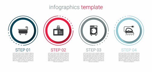 Poster - Set Bathtub, Identification badge, Washer and Electric iron. Business infographic template. Vector