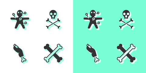 Canvas Print - Set Crossed bones, Voodoo doll, Zombie finger and Skull crossbones icon. Vector