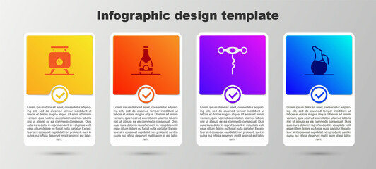 Poster - Set Fermentation of grapes, Champagne bottle, Wine corkscrew and Decanter for wine. Business infographic template. Vector