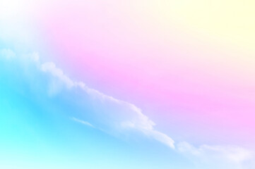 Wall Mural - Colorful sky with Soft clouds. Fantasy magical sunny sky pastel background is fluffy white cloud. Freedom wallpaper concept. Sweet color dream.