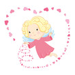 Cute cartoon angel in a dress with wings in a heart, valentine's day