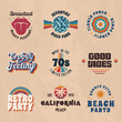 Set of vintage logos. 1960s, 1970s Retro logo designs. 9 Vector retro 70's logos set. Retro prints for T-shirt, typography. Vector illustration
