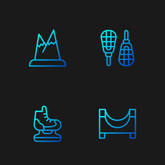 Sticker - Set line Skate park, Skates, Mountains and Snowshoes. Gradient color icons. Vector