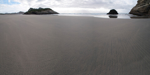 Wall Mural - Panoramic Photo of Deserted Wharariki Beach, Golden Bay, South Island, New Zealand