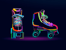 Abstract Roller Skate For Figure Skating. Quad Skate From Multicolored Paints. Colored Drawing. Vector Illustration Of Paints