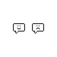 Poster -  pixel Chat Bubbles with smile icon  Social network pixel art icon vector 8 bit game 