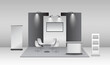 set of realistic trade exhibition stand or white blank exhibition kiosk or stand booth corporate commercial. eps vector