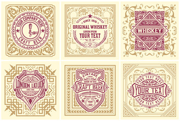 Set of 6 labels. Western style