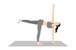 Revolved Half Moon Pose. Beautiful girl practice Parivrtta Ardha Chandrasana. Young attractive woman practicing yoga exercise. working out, black wearing sportswear, grey pants and top, indoor full