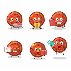 Sticker - A picture of red cookies pig cartoon character concept reading an amusing book