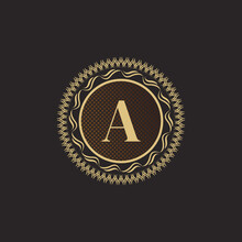 Emblem Letter A Gold Monogram Design. Luxury Volumetric Logo Template. 3D Line Ornament For Business Sign, Badge, Crest, Label, Boutique Brand, Hotel, Restaurant, Heraldic. Vector Illustration