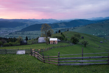 Wall Mural - Bukovina Region (Bucovina) landscape at sunrise, Paltinu, Romania