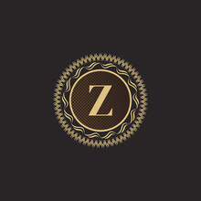 Emblem Letter Z Gold Monogram Design. Luxury Volumetric Logo Template. 3D Line Ornament For Business Sign, Badge, Crest, Label, Boutique Brand, Hotel, Restaurant, Heraldic. Vector Illustration