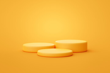Fototapete - Yellow podium 3d background stage display platform scene of vivid summer minimal product stand or empty pedestal blank space studio backdrop and fashion show cosmetic template exhibition art showcase.