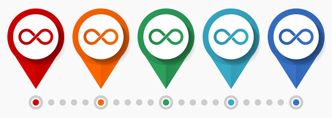 Aufkleber - Infinity, endless concept vector icon set, flat design eternity pointers, infographic template