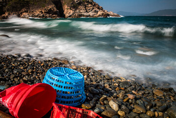 Wall Mural - Beach covered in plastic rubbish (Lap Sap Wan), New Territories, Hong Kong, China