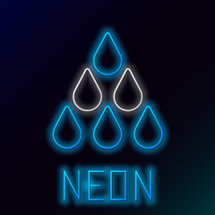 Sticker - Glowing neon line Water drop icon isolated on black background. Colorful outline concept. Vector