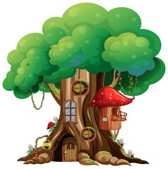 Canvas Print - Isolated fantasy tree house on white background