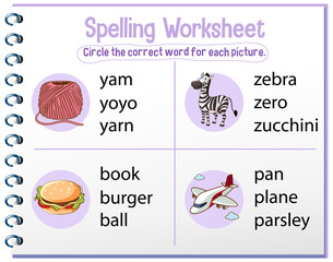 Canvas Print - Spelling worksheet template for kids