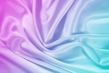 Wall Mural - Pink tuquoise silk satin. Gradient. Wavy folds. Shiny fabric surface. Beautiful purple teal background with space for design. 