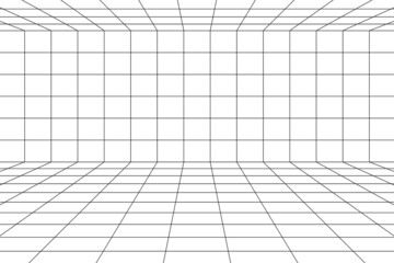 Wall Mural - 3d digital grid of ceiling, wall and floor of room space with one point perspective