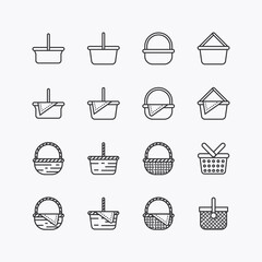 Bundle of Basket wicker vintage flat line icons collection. simple  design vector