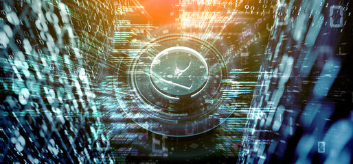 Poster - Contact logo in a science fiction digital world - 3d rendering