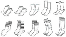 Flat Sketch Set Of Unisex Socks Vector Illustration
