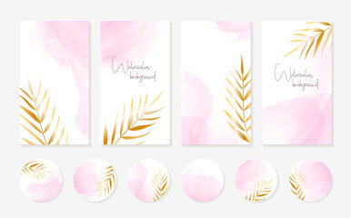 Wall Mural - instagram stories templates, highlights icons. vector set of abstract backgrounds with golden leaves