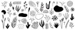 Organic shapes, plants, spots, lines, dots. Vector set of minimal trendy abstract hand drawn isolated elements for graphic design