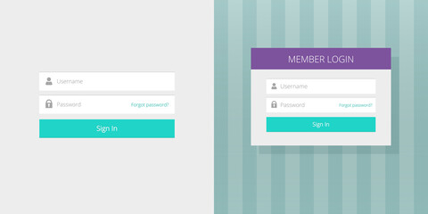 Poster - Login page form ui web box with username and password fields for interface design flat illustration, sign in or log in account member screen panel window for application template