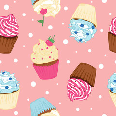 Seamless pattern with cupcakes. Sweet baking pattern for fabric or packaging