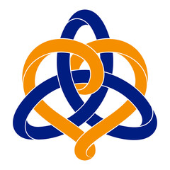 heart sign intertwined with triquetra knot made of mobius stripes. symbol of harmonic eternal love.
