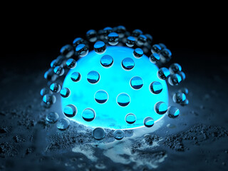 Wall Mural - luminous sphere surrounded by transparent drops