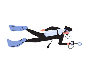 Illustration of a scuba diver on a white background.