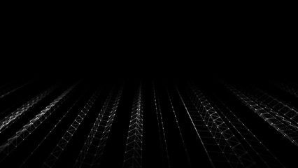 Poster - dynamic flow of digital particles. network connection structure. big data visualization. 3d renderin