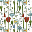 spring flowers seamless ornament of decorative elements in boho style