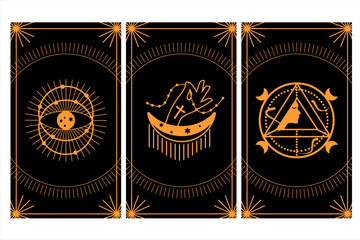 Set of golden esoteric vector illustration. Esoteric mystical elements