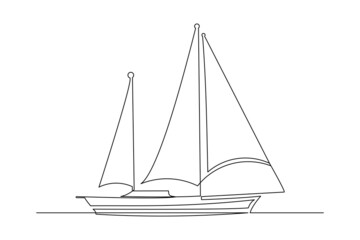 Wall Mural - Continuous singe one line art drawing of sail boat fishing sport ship vector illustration